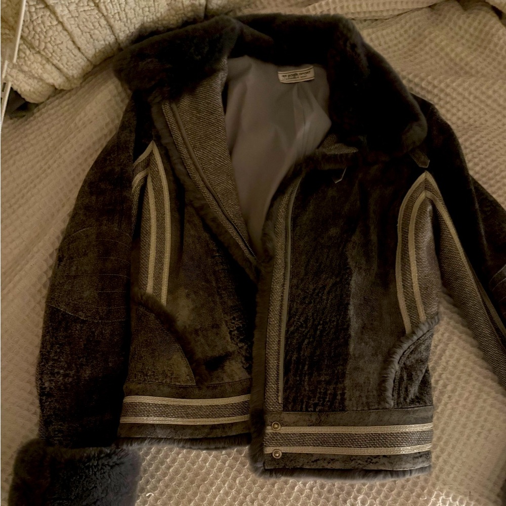 Never worn St John’s Bay Sport grey-silver suede and fur trim jacket